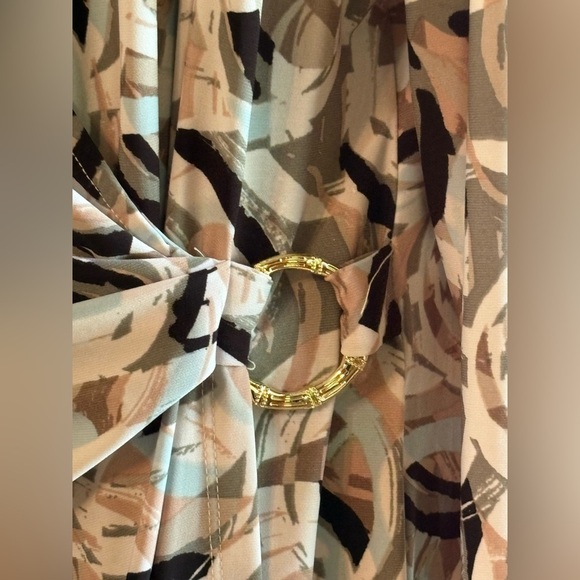 Kasper Dress Womens Large Blue Moc Wrap V-Neck Seaglass Gold Waist size XL - Picture 3 of 15